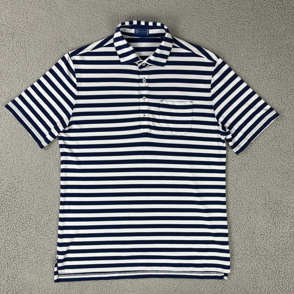Stitch Golf Polo Shirt Men XL Blue White Striped Performance Stretch Pocket